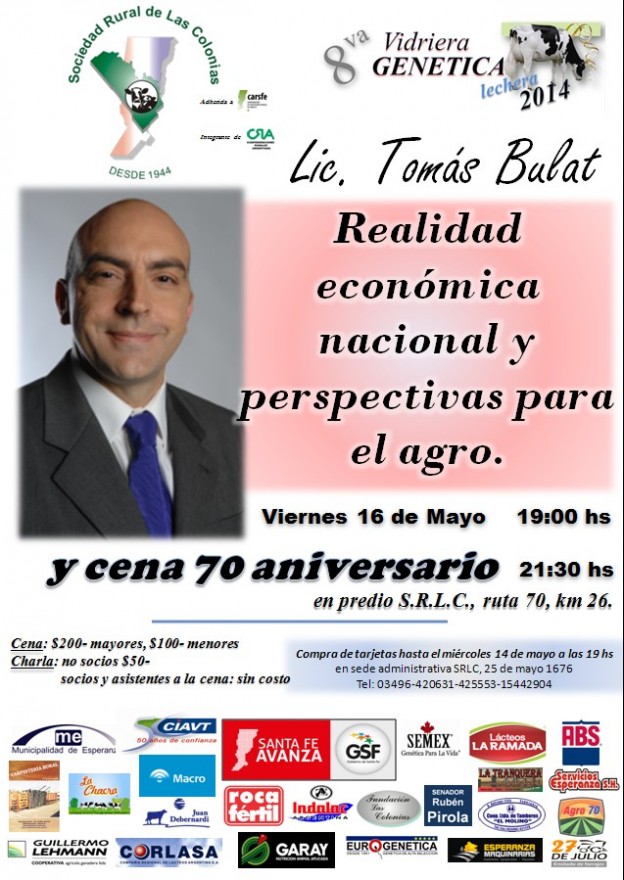 El economista Tomás Bulat estará en Esperanza