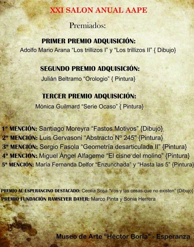 Premiación y Selección del XXI Salón de Artistas Plásticos de Esperanza