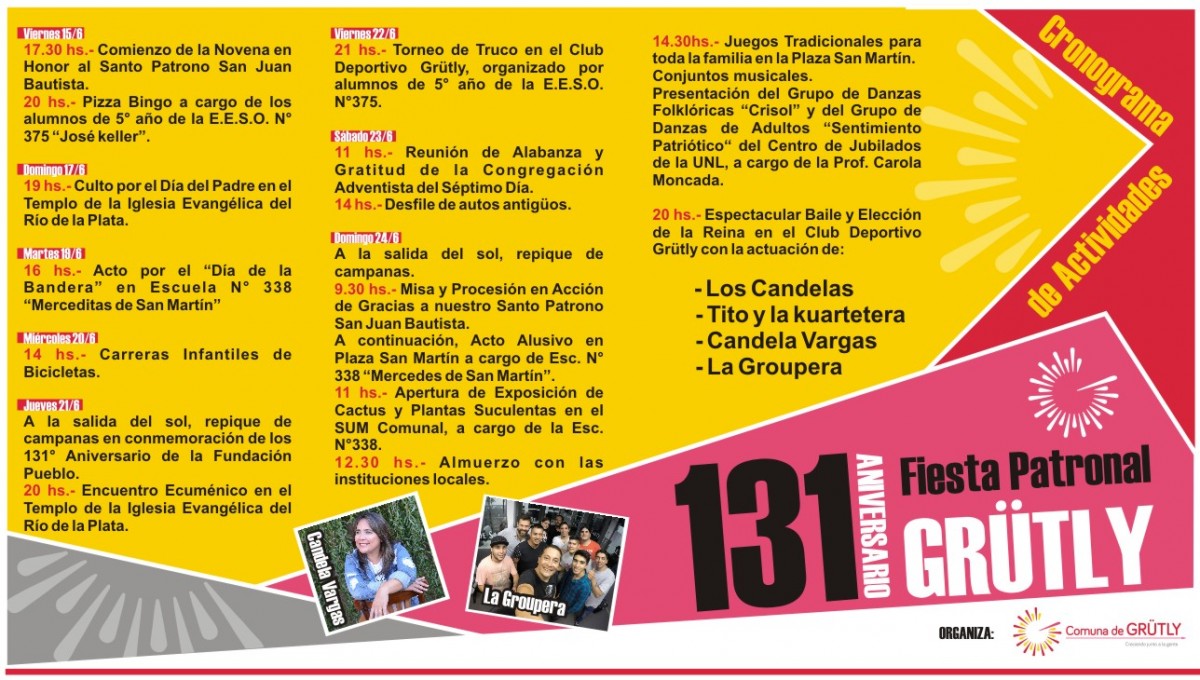 CRONOGRAMA DE ACTIVIDADES DE LA FIESTA PATRONAL DE GRÜTLY