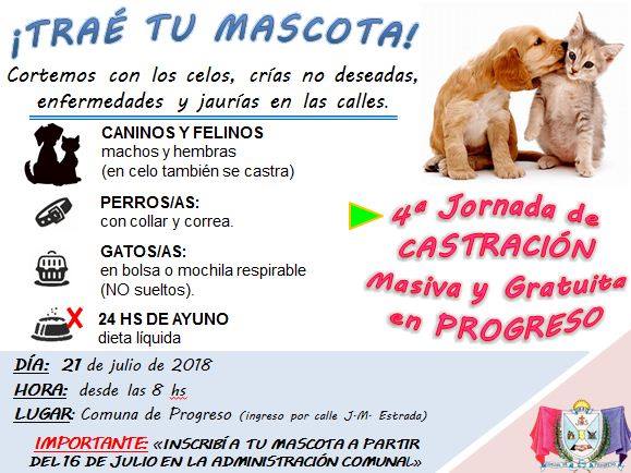 COMUNA DE PROGRESO: 4º Jornada de Castración Masiva y Gratuita de perros y gatos