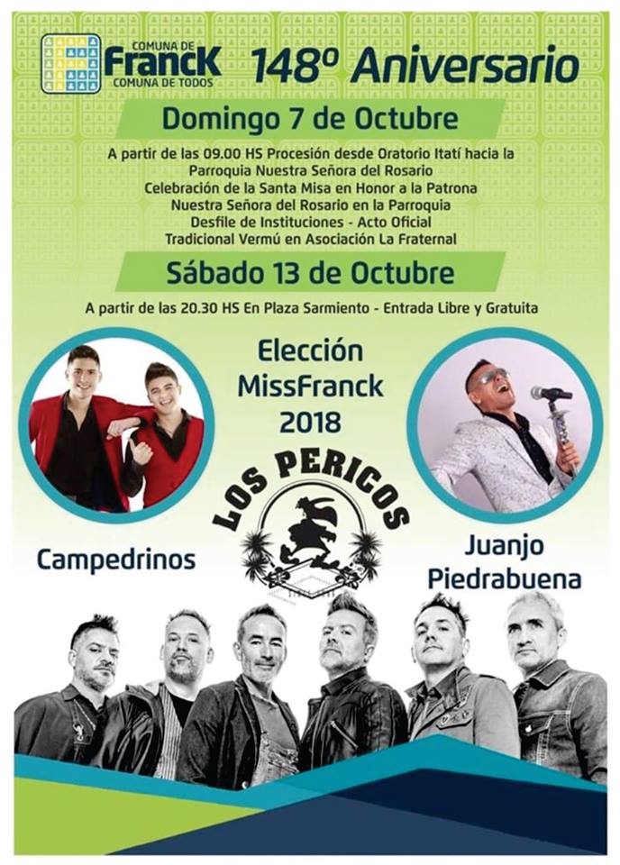 LA COMUNA DE FRANCK INVITA A FESTEJAR EL 148° ANIVERSARIO