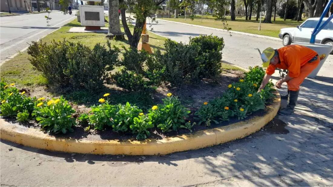 La Plaza “27 de Septimbre” en San Carlos Sud, espera la primavera con nuevas plantaciones de flores